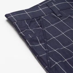 SOJANYA Men Navy Blue & Grey Checked Smart Regular Fit Formal Trousers image 4