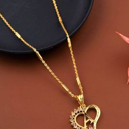 JEWEL WORLD Gold-Plated Stone-Studded A Letter Heart Pendant Chain-53
