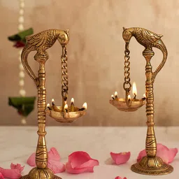 DecorTwist Gold Toned 2 Pieces Brass Parrot Design Hanging Diyas-image-58