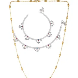 AanyaCentric Set Of 2 Silver-Plated Anklets With Gold-Plated Chain-picture-43