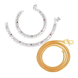 AanyaCentric Set Of 2 Silver-Plated Anklets With Gold-Plated Chain-picture-45