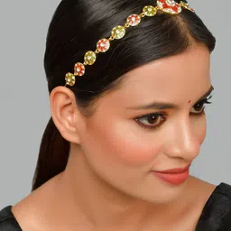 Silvermerc Designs Gold Plated Red & Green Stone Studded Head Chain-19