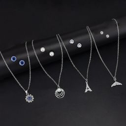 PRIVIU Set of 4 Silver Plated Artificial Stones German Silver Jewellery Set-image-15