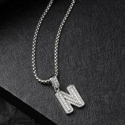 French Accent Men Silver-Plated Stone Studded Pendant & Chain-image-76