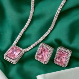 Designs & You Silver-Plated American Diamond Studded Pendant Set-image-27