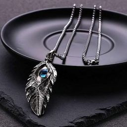 MEENAZ Silver-Plated Evil Eye-Shaped Oxidised Pendants With Chains-image-1