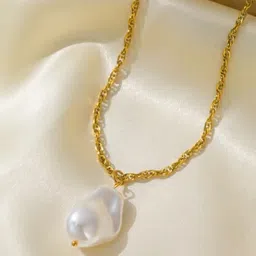 V FASHION JEWELLERY Gold-Plated Pearls Studded Chain-image-96