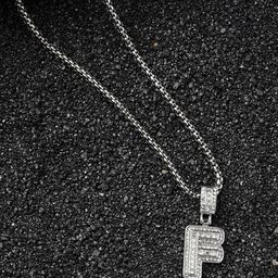 French Accent Silver-Plated F Alphabet-Shaped Stones-Studded Pendant With Chain-image-73