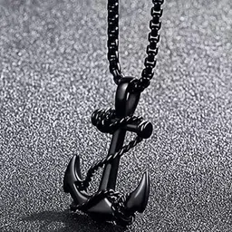 MEENAZ Textured Stainless Steel Anchor-Charm Pendant With Chain-image-15