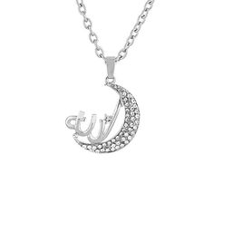 MEMOIR Silver Plated Cubic Zirconia Studded Half Moon Pendant With Chain-image-56