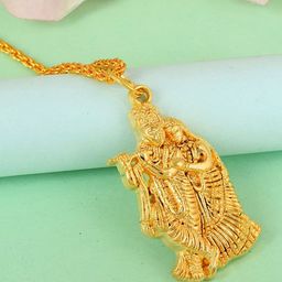 MEMOIR Gold Plated Radha Krishna Charm Pendant With Chain-27