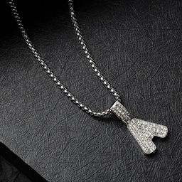 French Accent Silver-Plated Artificial Stones Studded Pendant With Chain-image-117