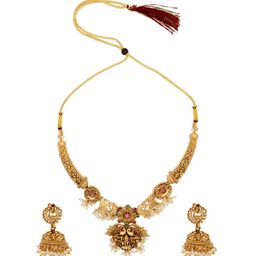 Shining Jewel - By Shivansh Gold-Plated Temple Necklace Set-24