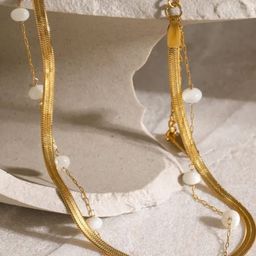 V FASHION JEWELLERY 9297 Gold-Plated Stainless Steel Pearl Beaded Snake Chain-21