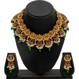 Shining Jewel - By Shivansh Gold-Plated Temple Necklace Set-image-10