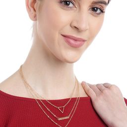 YouBella Gold-Plated Layered Necklace With Triangular & Circular Shaped Pendant-image-7