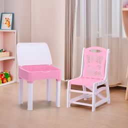 Kuber Industries Unisex Kids Pink & White Collapsible Study Table & Chair-2