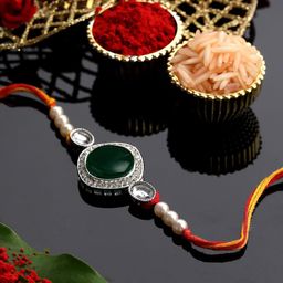 PANASH Silver-Plated Stone-Studded Rakhi With Roli Chawal-image-92