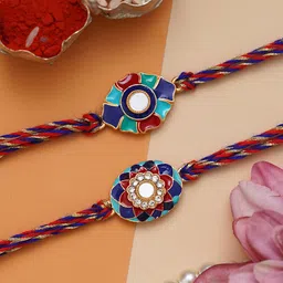 eCraftIndia Set of 2 Stone-Studded Rakhi With Roli Chawal-image-65