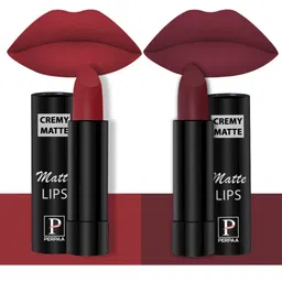 PERPAA Set Of 2 Creamy Matte Long-Stay Lipstick - Crimson Red 86 & Cherry Maroon 95-60