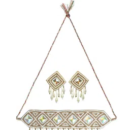 Jazz and Sizzle Gold-Plated White Pearl-Studded & Beaded Tasseled Choker Set image 2