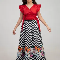 Bitiya by Bhama Girls Red & Black Printed Ready to Wear Lehenga Choli-28
