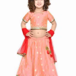 SAKA DESIGNS Girls Peach-Coloured & Red Ready to Wear Lehenga Choli With Dupatta-18