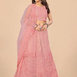 Nityanta Fab Peach-Coloured Embroidered Semi-Stitched Lehenga & Unstitched Blouse With Dupatta-24