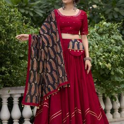 LOOKNBOOK ART Embroidered Mirror Work Cotton Ready to Wear Lehenga Choli-image-14