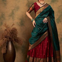 Sangria Maroon Woven-Designed Semi-Stitched Lehenga & Unstitched Blouse With Dupatta-picture-34