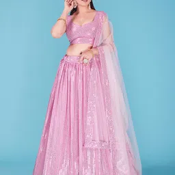 SHOPGARB Embellished Sequinned Semi-Stitched Lehenga & Unstitched Blouse With Dupatta-picture-55