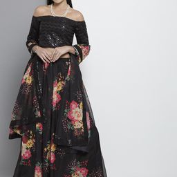 Fusionic Embroidered Sequinned Semi-Stitched Lehenga & Unstitched Blouse With Dupatta-image-43