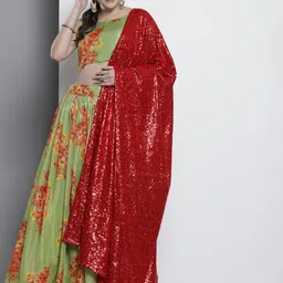 Fusionic Floral Printed Semi-Stitched Lehenga & Unstitched Blouse With Dupatta-image-6