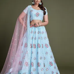 Fusionic Embroidered Semi-Stitched Lehenga & Unstitched Blouse With Dupatta-image-28