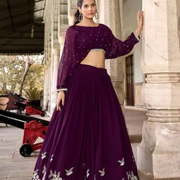LOOKNBOOK ART Embroidered Sequinned Boat Neck Ready to Wear Lehenga & Blouse-picture-43