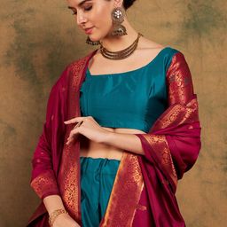 Sangria Woven-Design Semi-Stitched Lehenga & Unstitched Blouse With Dupatta-17