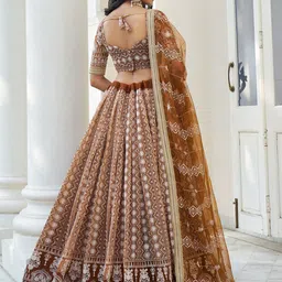 FABPIXEL Embroidered Sequinned Semi-Stitched Lehenga & Unstitched Blouse With Dupatta image 5