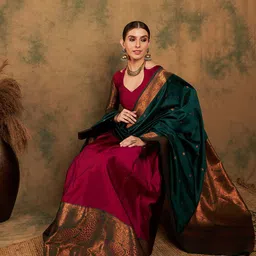 Sangria Woven-Designed Semi-Stitched Lehenga & Unstitched Blouse With Dupatta image 3