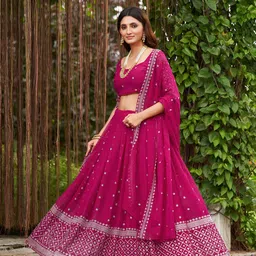 Warthy Ent Embroidered Thread Work Semi-Stitched Lehenga & Unstitched Blouse With Dupatta-image-19