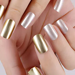 Sanfe 24-Pcs Trendi Tips Instant Stick On Nails - Silver & Golden Chrome-32