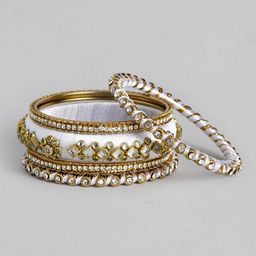 Peora Set Of 10 White Gold-Plated Stone Studded Silk Thread Bangles image 4