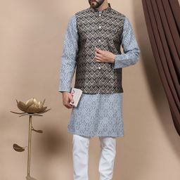 Anouk Geometric Printed Regular Pure Cotton Straight Kurta With Churidar & Nehru Jacket-image-19