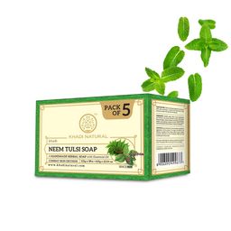 Khadi Natural Set of 5 Neem Tulsi Herbal Soap with Essential Oils - 125g each-2