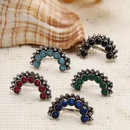 Moedbuille Set Of 5 Silver-Plated Crystal Studded Oxidised Nosepins-50
