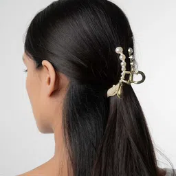 WHITE LIES Women White & Gold-Toned Beaded Claw Clip-image-12