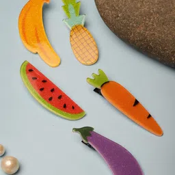 VOGUE PANASH Women Set Of 5 Fruit & Vegetable Alligator Hair Clips-2