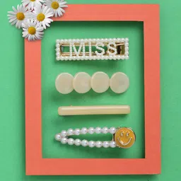 VOGUE PANASH Women Set of 4 Pearl Beads Hair Clips-16