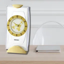 SEIKO Gold-Toned & White Contemporary Analogue Table Clock-image-4
