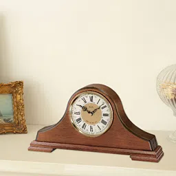 SEIKO Brown & Gold-Toned Abstract Shaped Traditional Analogue Wooden Table Clock-image-6