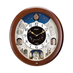 SEIKO Brown & White Printed Contemporary Round Wall Clock-image-29